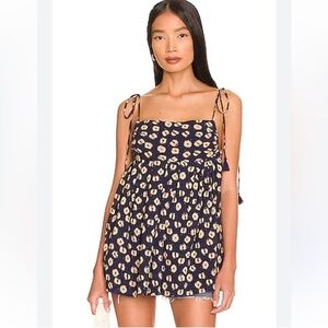 Free People Navy & White Molly Tunic Top Flowy Tassels Bohemian Size Small